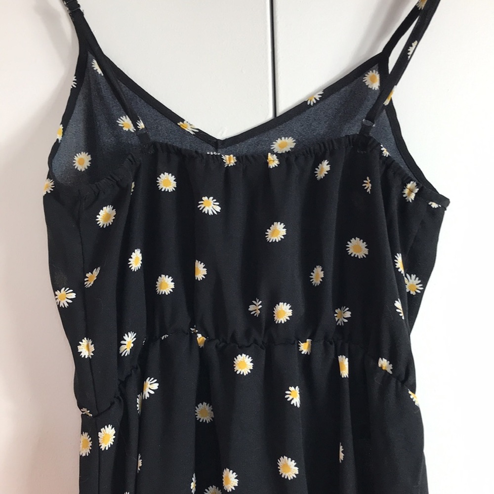 Shein Black with White Daisy/Floral Semi-Sheer Sun Dress, Size XS - Picture 5 of 8